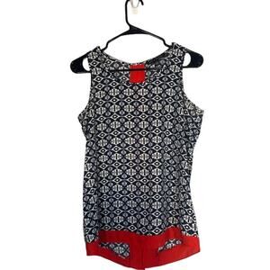 Zac & Rachel Black Red Paisley Sleeveless Blouse Split Back Detail Women Small